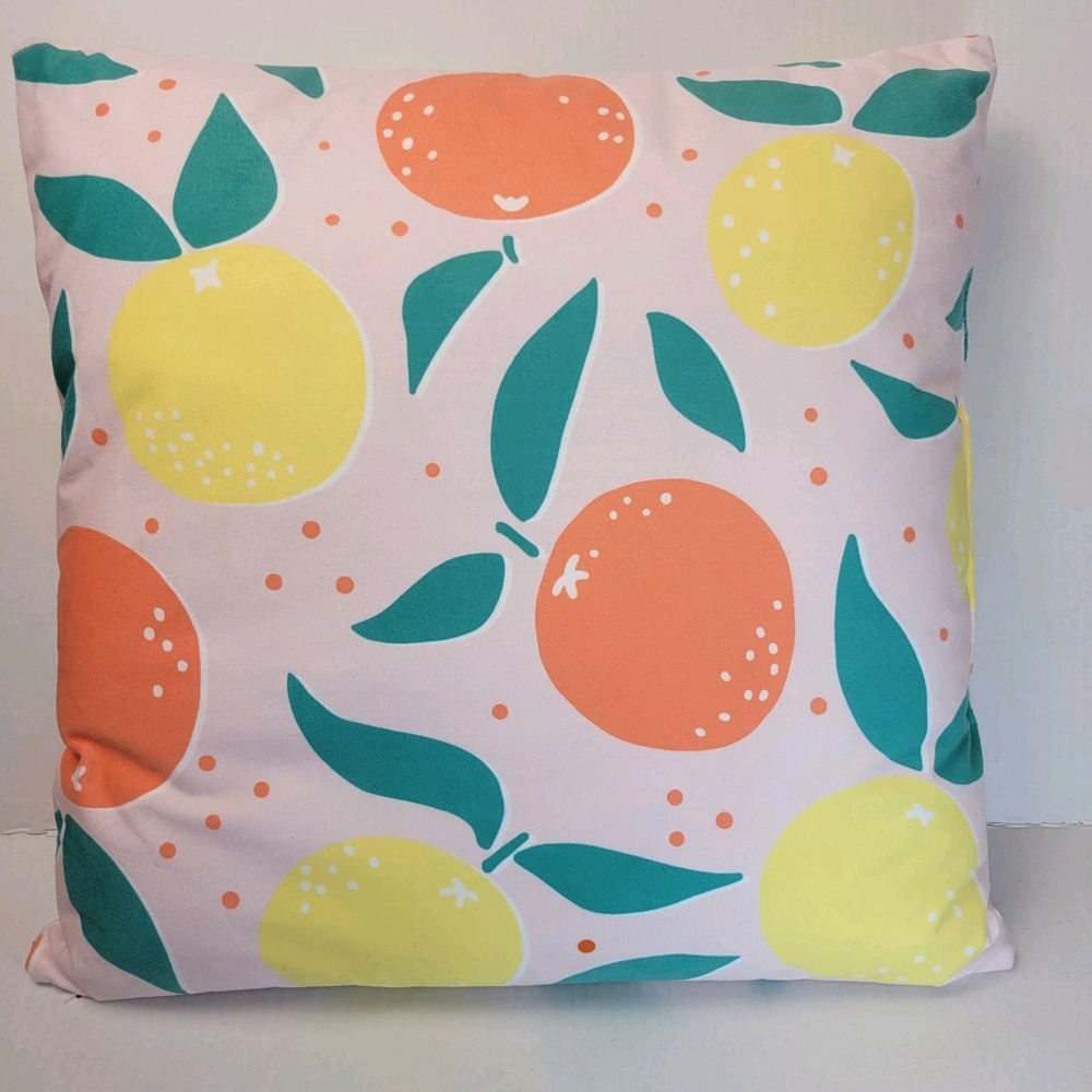 Vibrant Fruit Pattern Decorative Pillow Pink Orange Lemon 15" Summer Patio Decor